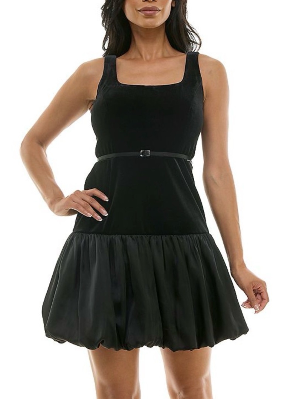 Maison Tara Lux Velvet Square Neck with Satin Bubble Hem